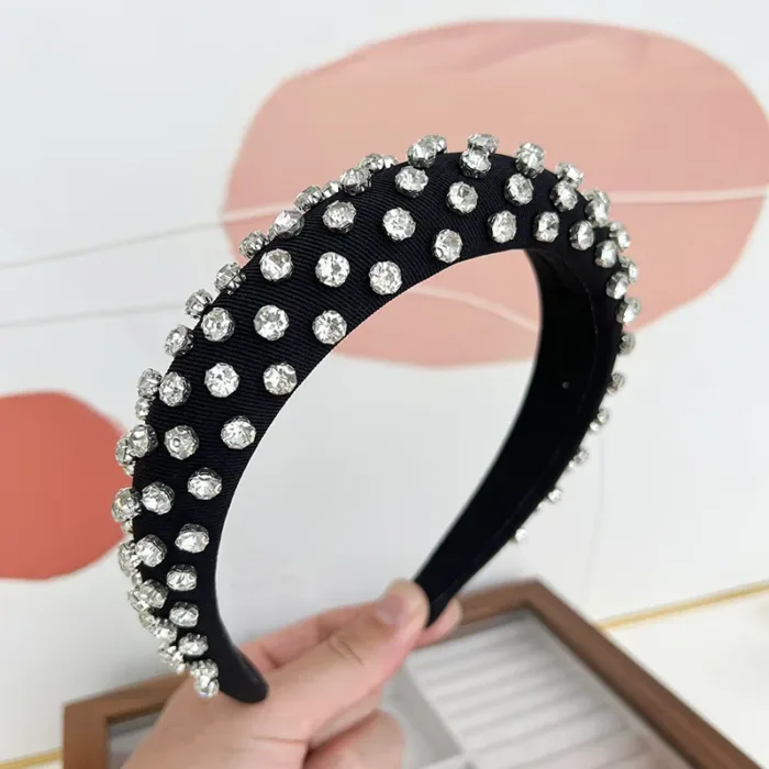Colorful Full Diamond Popular Rhinestone Hair Accessories Headband For Women Boutique High-end Cotton Crystal Dot Hair Hoops - Image 2