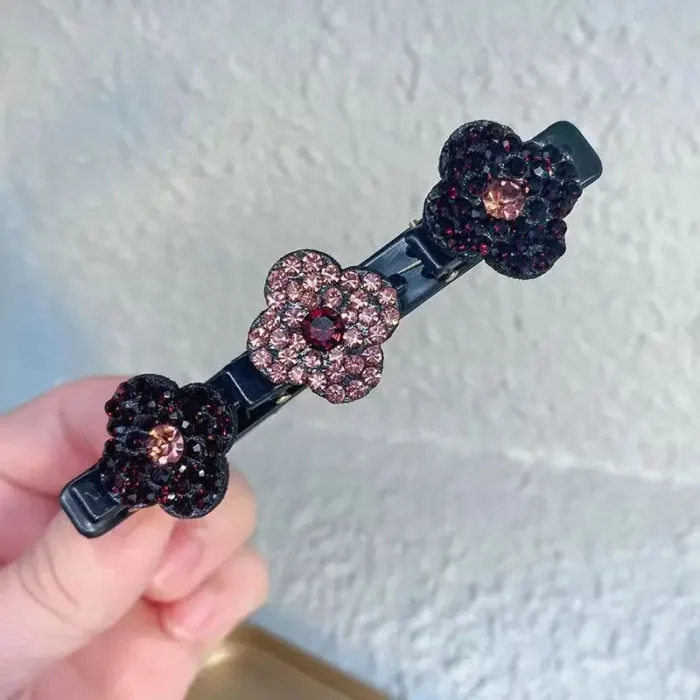 2023 New Fashion Sparkling Crystal Stone Braided Hair Clips 3 Flower Hair Accessory For Women Girls - Image 9