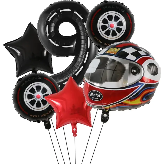 6PCS Motor Helmet Balloon Wheel Tire Racing Balloons Birthday Decor Boys Race car Dirt Bike Motorcross Hot Wheel Party Supplies - Image 12