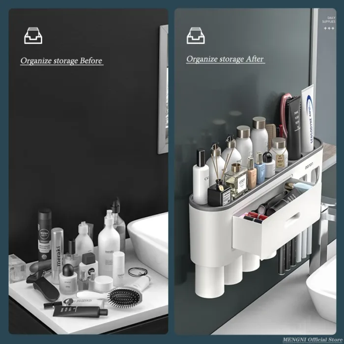 MENGNI-Magnetic Adsorption Inverted Toothbrush Holder Wall -Automatic Toothpaste Squeezer Storage Rack Bathroom Accessories - Image 4