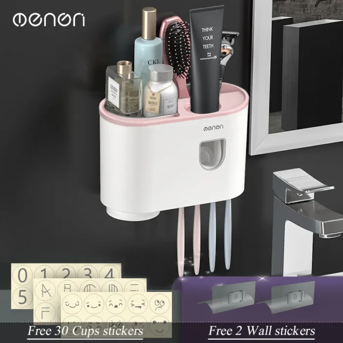 MENGNI-Magnetic Adsorption Inverted Toothbrush Holder Wall -Automatic Toothpaste Squeezer Storage Rack Bathroom Accessories - Image 9