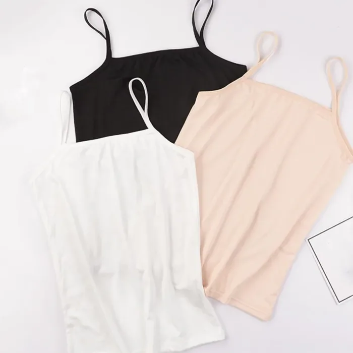 2024 New Women's Plain Sleeveless Top Ladies Stretch Strappy Camisole Vest Bottoming Shirts Nude Black White Lady Tank Top Vests - Image 3