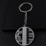 Musical symbol piano hollow style gold-plated keychain, silver and black stainless steel keychain, men's gift, family wear - Image 9