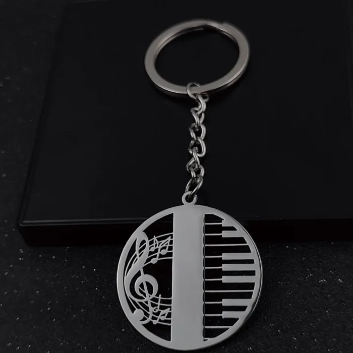Musical symbol piano hollow style gold-plated keychain, silver and black stainless steel keychain, men's gift, family wear - Image 9