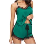 Women Summer Sexy Pajama Sets Sleepwear Sleeveless Strap Nightwear Lace Trim Satin Cami Top Brand Pijamas Strapless Pyjama Femme - Image 7