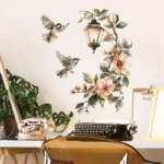Colorful Flower Pendant Lamp Bird Wall Sticker for Bedroom Living Room Entrance Home Background Decor Self-adhesive Wall Art - Image 5