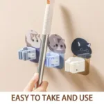 Wall Mounted Hooks Mop Organizer Holder Adhesive Cute Cat Multi-Purpose Room Hanger Strong Hooks Kitchen Bathroom Broom Clip - Image 3