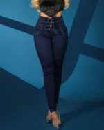 Casual High Waist Skinny Jeans for Women Grommet Eyelet Lace-Up Pocket Design Plain Fashion Women's Denim Trousers - Image 3