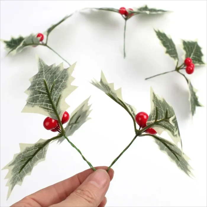 Artificial Holly Berries Green Leaves For DIY Christmas Wreath Wedding Flower Home Wedding Party Decoration Fake Berries - Image 4
