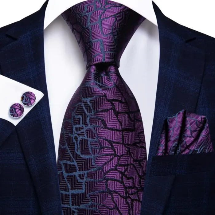 Hi-Tie Designer Black Blue Striped 63inch Silk Men Tie Extra Long Ties for Men Woven Classic 160cm Men Necktie Pocket Square Set - Image 32