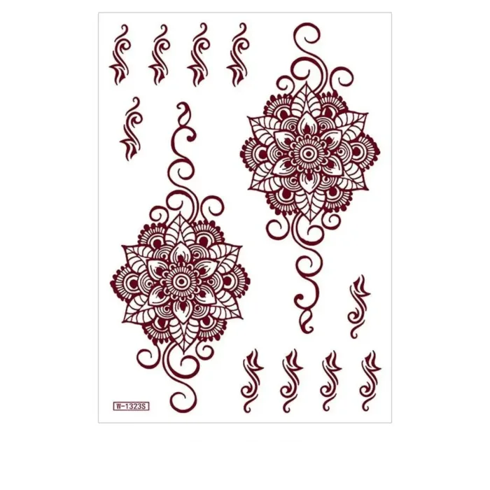 Red Lace Henna Tattoo Sexy Maroon Tattoo Stickers Waterproof India Mehndi Design Temporary Tattoos Finger Hand Tattoo for Women - Image 9