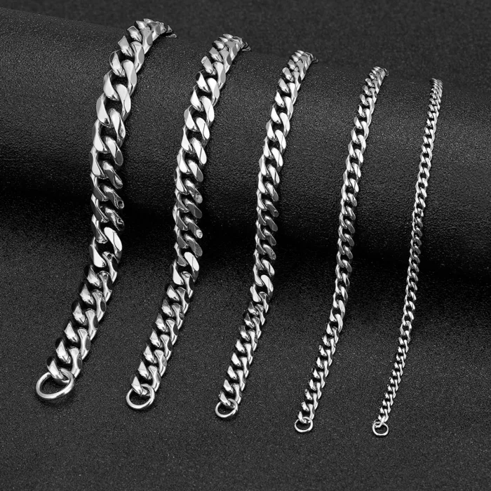 MKENDN 3-11mm Locomotive Men Punk Rock Stainless Steel Curb Cuban Link Chain Silver Color Bracelet For Women Biker Jewelry - Image 1