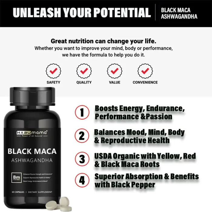 HABUMAMA Black Maca Booster for Men - Maca Supplements for Health, Energy & Endurance, Muscle Mass - Image 5