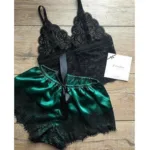 Womens Sexy Lace Sleepwear Lace Nachtkleding Lingerie Sleeveless V-Neck Babydoll Pajamas Set Lingerie Tops Shorts Set Nightwear - Image 2