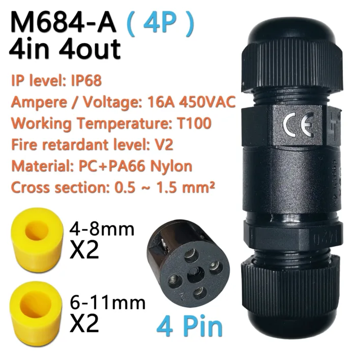 IP68 waterproof cable connector M682 2 in 2 out 2Pin 3Pin 4Pin 5Pin Electrical Terminal Adapter Wire Connector LED Light - Image 7