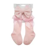 3Pcs/Set Baby Cotton Knee Socks Silk Stain Hair Bow Headbands Non-slip 0-12M Long Leggings Stockings Nylon Hairbands Infant Sock - Image 11