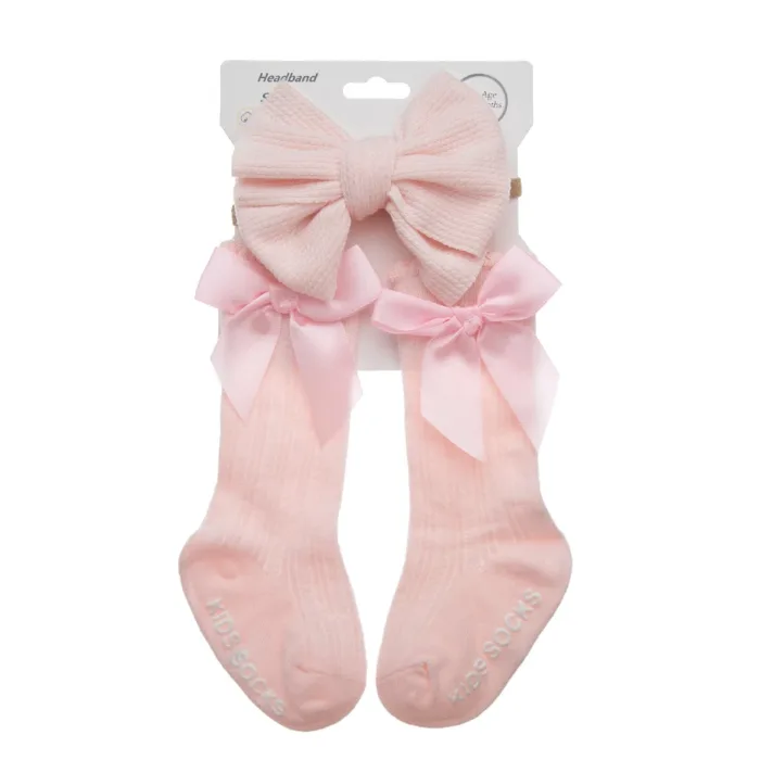 3Pcs/Set Baby Cotton Knee Socks Silk Stain Hair Bow Headbands Non-slip 0-12M Long Leggings Stockings Nylon Hairbands Infant Sock - Image 11