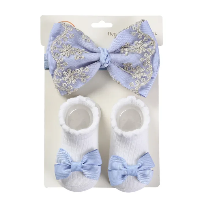 3Pcs/Set Leg Ruffled Cotton Socks Baby Girls  Kids Clothing with Lacework Toddlers Cotton Hair Ribbon Bows Sock Elastic Hairband - Image 12