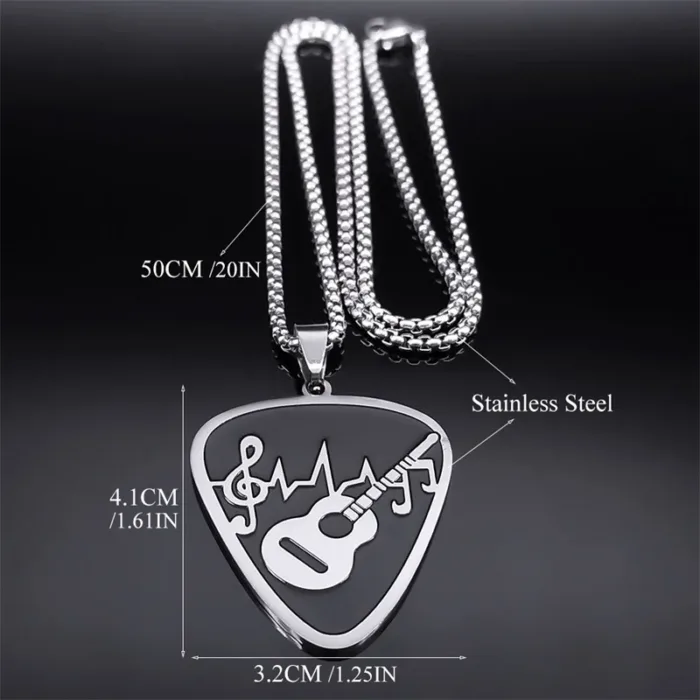 Rock Music Note Guitar Pick Necklace for Women Men Silver Color Stainless Steel Musical Symbol Chain Necklaces colares N7957S06 - Image 6