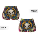 Women's Yoga Shorts Skulls And Pink Flowers Scrunch Booty Butt Lifting Comfort Fitness Gym - Image 5