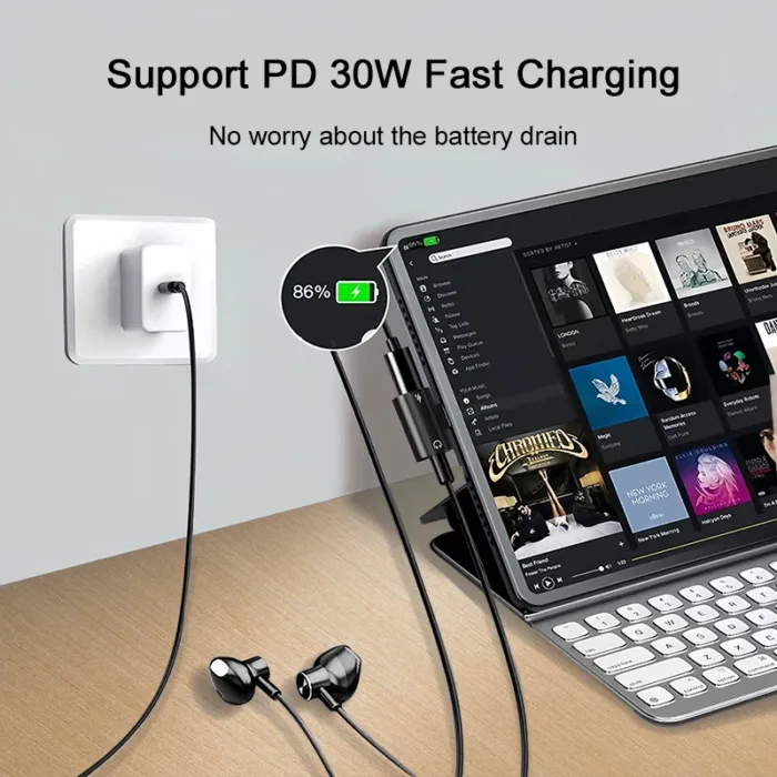 USB Type C to 3.5mm Headphone and Charger Adapter 30W Fast Charging Splitter With Aux Audio Jack For Samsung Galaxy S24 23 Ultra - Image 6