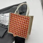 Women Woven Handbag Tote Bag Korean Style Ladies Button Handheld Linen Bags Button/Zipper Handheld Linen Bags Small Shopping Bag - Image 14