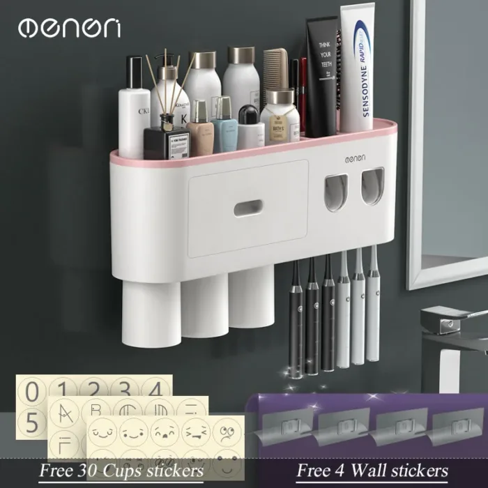 MENGNI-Magnetic Adsorption Inverted Toothbrush Holder Wall -Automatic Toothpaste Squeezer Storage Rack Bathroom Accessories - Image 7