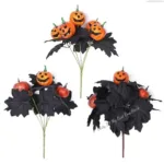 Halloween Decoration Artificial Flowers Bouquet with Pumpkins & Black Roses, Halloween Table Centerpiece for Dining Living Room - Image 2