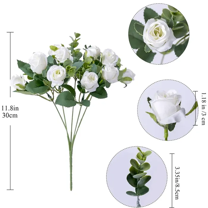 10 Heads Artificial Flower Silk Rose white Eucalyptus leaves Peony Bouquet Fake Flower for Wedding Table Party Vase Home Decor - Image 3
