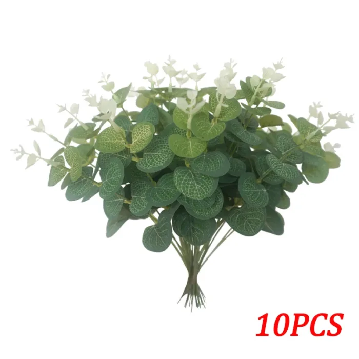 12/10PCS Eucalyptus Leaves Bunch Branch Artificial Plastic Plants Leaves Green Stems Wedding Faux Fake Flowers Cake DIY Decor - Image 9