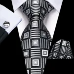 Hi-Tie Designer Black Blue Striped 63inch Silk Men Tie Extra Long Ties for Men Woven Classic 160cm Men Necktie Pocket Square Set - Image 29