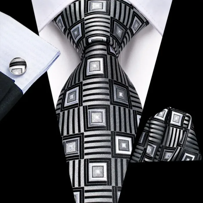 Hi-Tie Designer Black Blue Striped 63inch Silk Men Tie Extra Long Ties for Men Woven Classic 160cm Men Necktie Pocket Square Set - Image 29