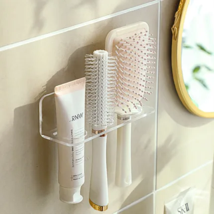 Transparent Acrylic Floating Shelf Wall-Mounted Bathroom Comb Holder Clear Multi Purpose Storage Rack Hair Brushes Organizer