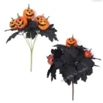 Halloween Decoration Artificial Flowers Bouquet with Pumpkins & Black Roses, Halloween Table Centerpiece for Dining Living Room - Image 3