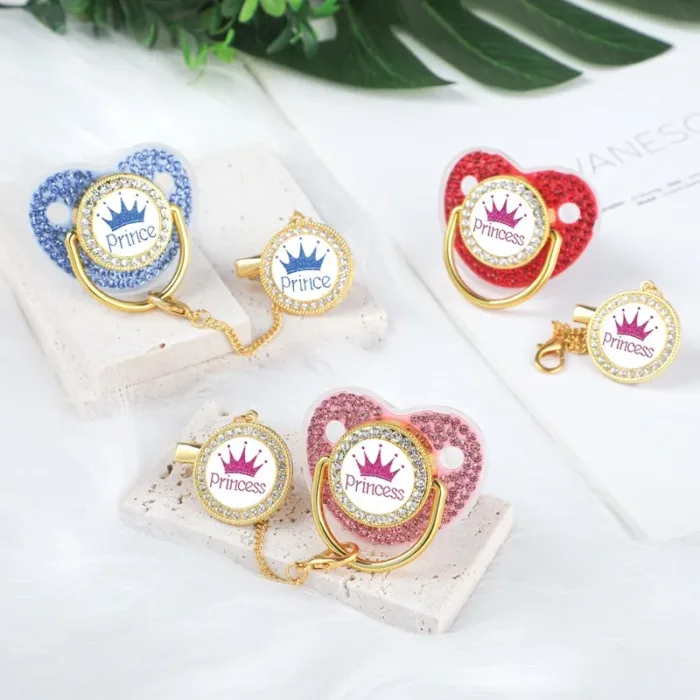 Luxury Crown Pacifier Clip Chain Set Baby Shower Gift Silicone Newborn Dummy Bpa Free Toddler Teether Zircon Baby Soother Nipple - Image 2