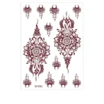 Red Lace Henna Tattoo Sexy Maroon Tattoo Stickers Waterproof India Mehndi Design Temporary Tattoos Finger Hand Tattoo for Women - Image 7
