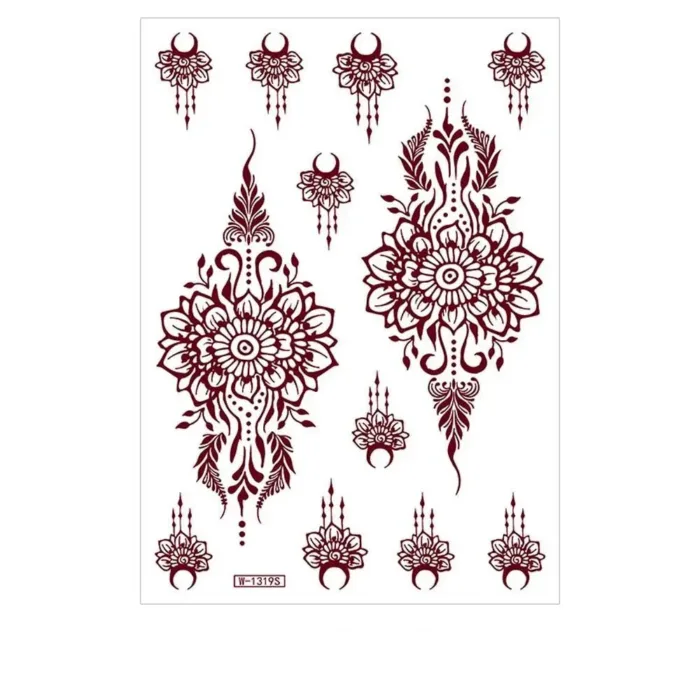 Red Lace Henna Tattoo Sexy Maroon Tattoo Stickers Waterproof India Mehndi Design Temporary Tattoos Finger Hand Tattoo for Women - Image 7