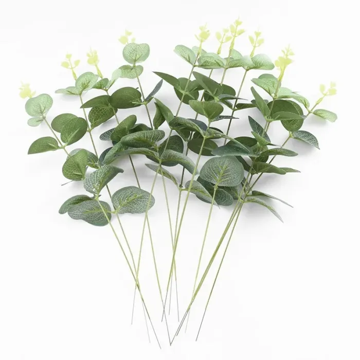 10pcs Eucalyptus Leaves Bunch Branch Artificial Plastic Plants Leaves Green Stems Wedding Faux Fake Flowers Cake DIY Decor - Image 7
