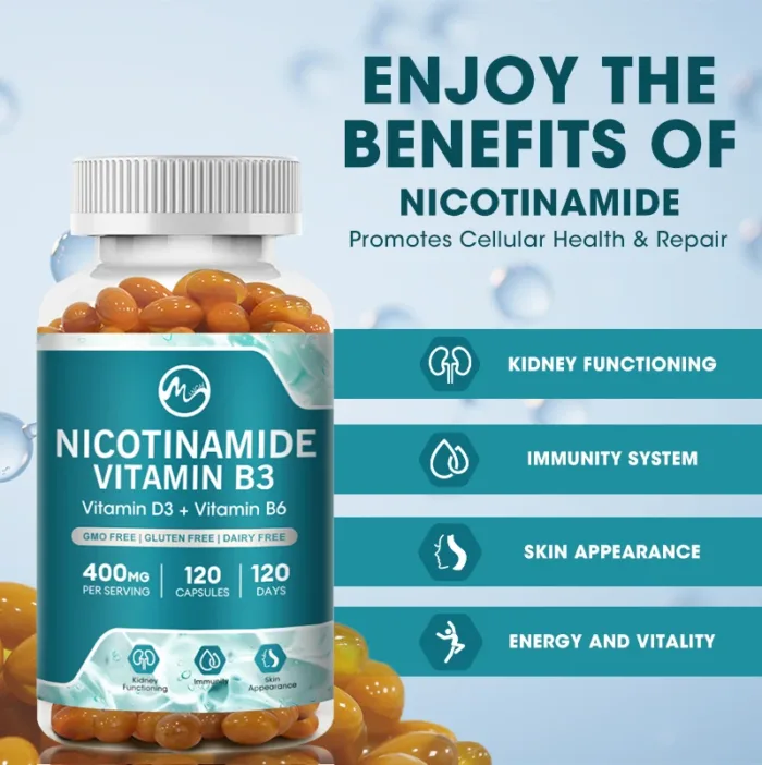 Minch Nicotinamide Vitamins 400mg With Collagen VitaminB3 Capsules Health Care For Skin Resveratrol Supplement Support NAD - Image 3