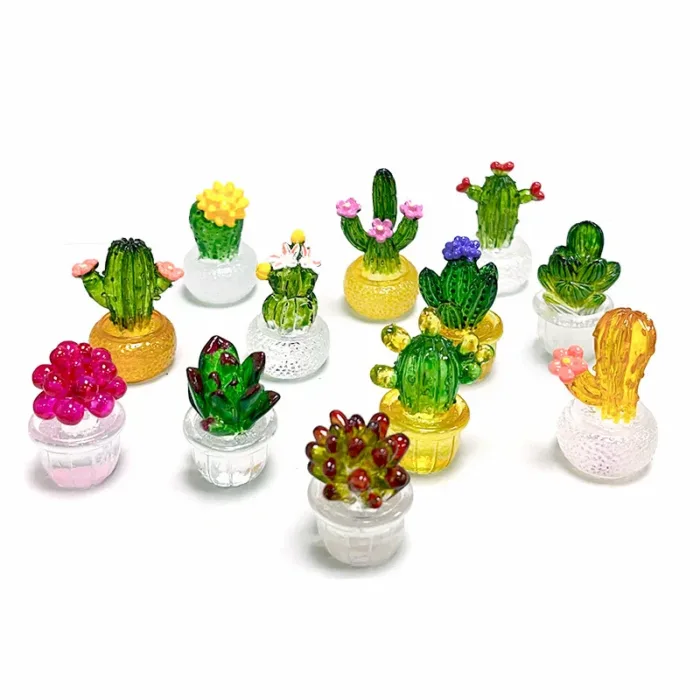 Creative Simulation Cactus Plant Decor Transparent Fleshy Car Computer Decoration Ornaments Decorative Crafts Home Accessories - Image 2