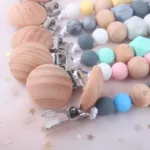 Silicone Dummy Clips Baby Pacifier Leashes & Cases  Infant Teething Toys Beech Cartoon Wooden Chewable Toy Newborn Shower Gifts - Image 2