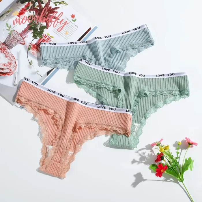 Thong Cotton Sexy Ladies Panties Women's Underwear Low Waist Solid Color Shorts Black Invisible Lace T-st - Image 1