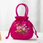 Small Women Bucket Bag Top Handle Ladies Handbag Phone Bag Summer Purse National Style Embroidered Flower Pattern Drawstring Bag - Image 8
