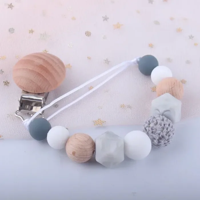 Silicone Dummy Clips Baby Pacifier Leashes & Cases  Infant Teething Toys Beech Cartoon Wooden Chewable Toy Newborn Shower Gifts - Image 6