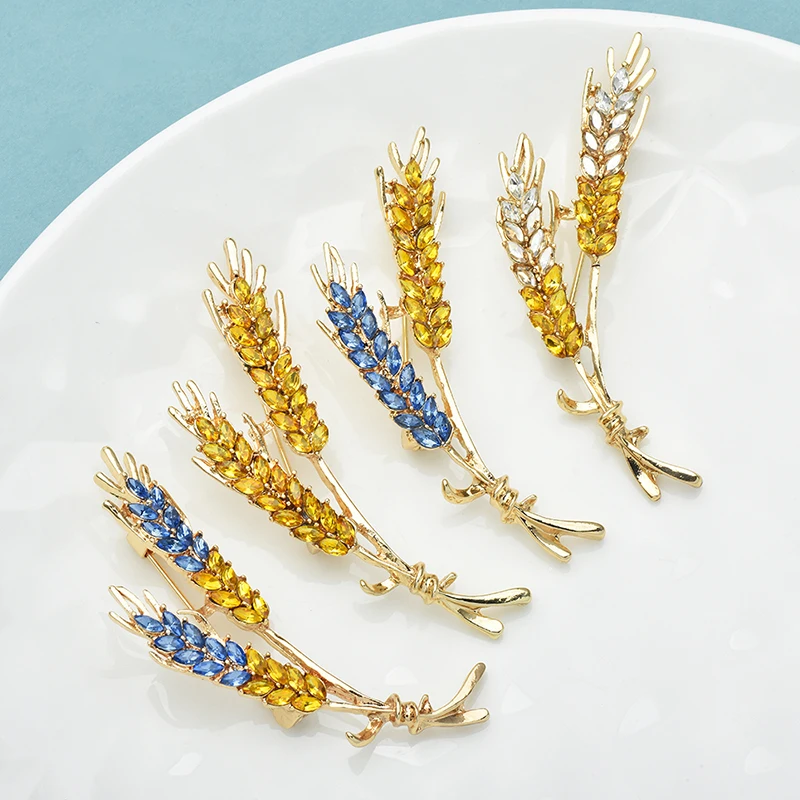 Sb8e9e7d6202a480cac61b11a524309cc5-1.webp Wuli&baby Beautiful Wheat Designs Brooches Pins Crystal Charming Flowers Plants Casual Party Brooch Fashion Jewelry Gifts - Image 1