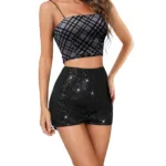 Womens Sparkly Sequin Shorts High Waist Sparkle Straight Leg Shorts Glitter Hot Booty Stretch Shorts Disco Rave Clubwear - Image 8