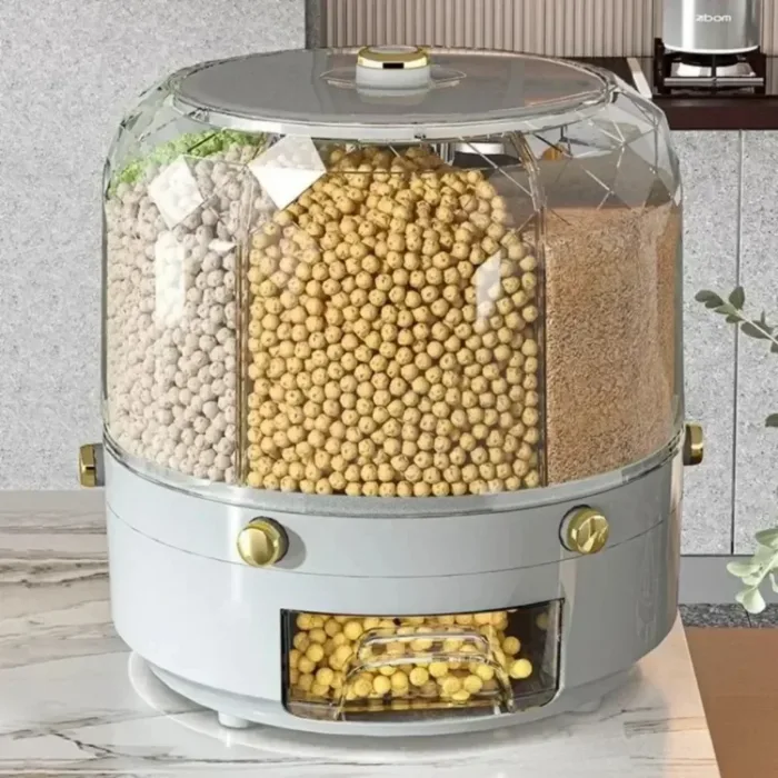 Large Food Storage Container 360° Rotating Rice Grain Dispenser Sealed Dampproof Cereal Storage Box with Lid Kitchen Rice Barrel - Image 2