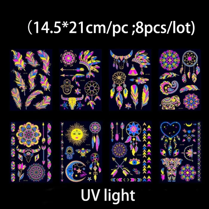 Luminous Temporary Tattoos Stickers Fluorescent Neon In Dark Illuminate Tattoo Elephant/Love Heart Shoulder Tattoo Party Sticker - Image 11