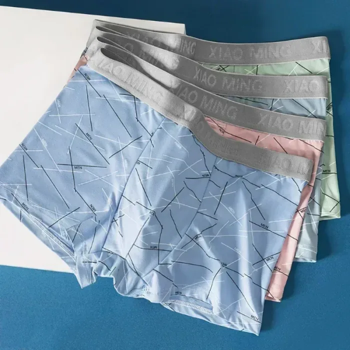 Thin Breathable Cotton Crotch Line Middle Waist Milk Silk Boxers Letter Underwear Men Panties Shorts - Image 4