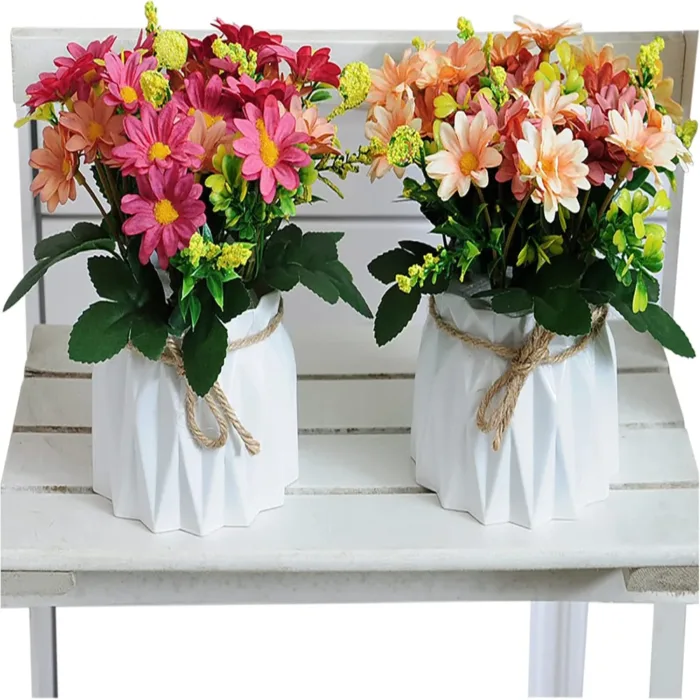 Artificial Daisy Flowers in Vase Real Touch Fake Daisies Faux Silk Plant Arrangements for Vase Table Centerpiece DIY Window Liv - Image 4